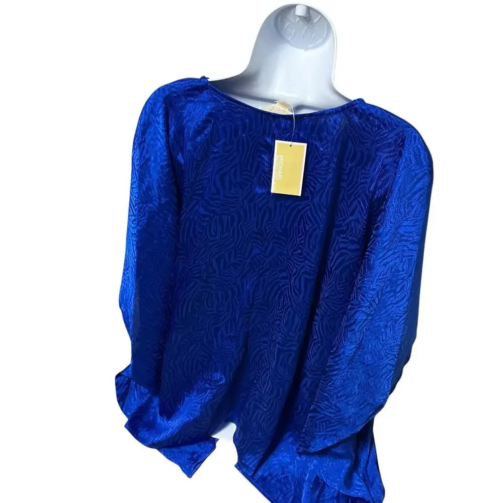 Michael Kors Top‎ 1X Blue Animal Print Tunic Jacquard Handkerchief Hem